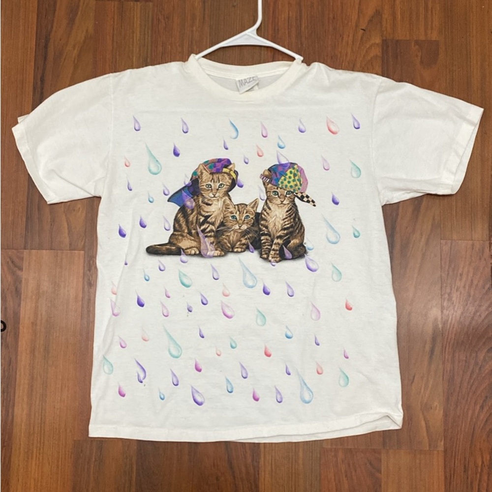Vintage White T-Shirt with Cat Design